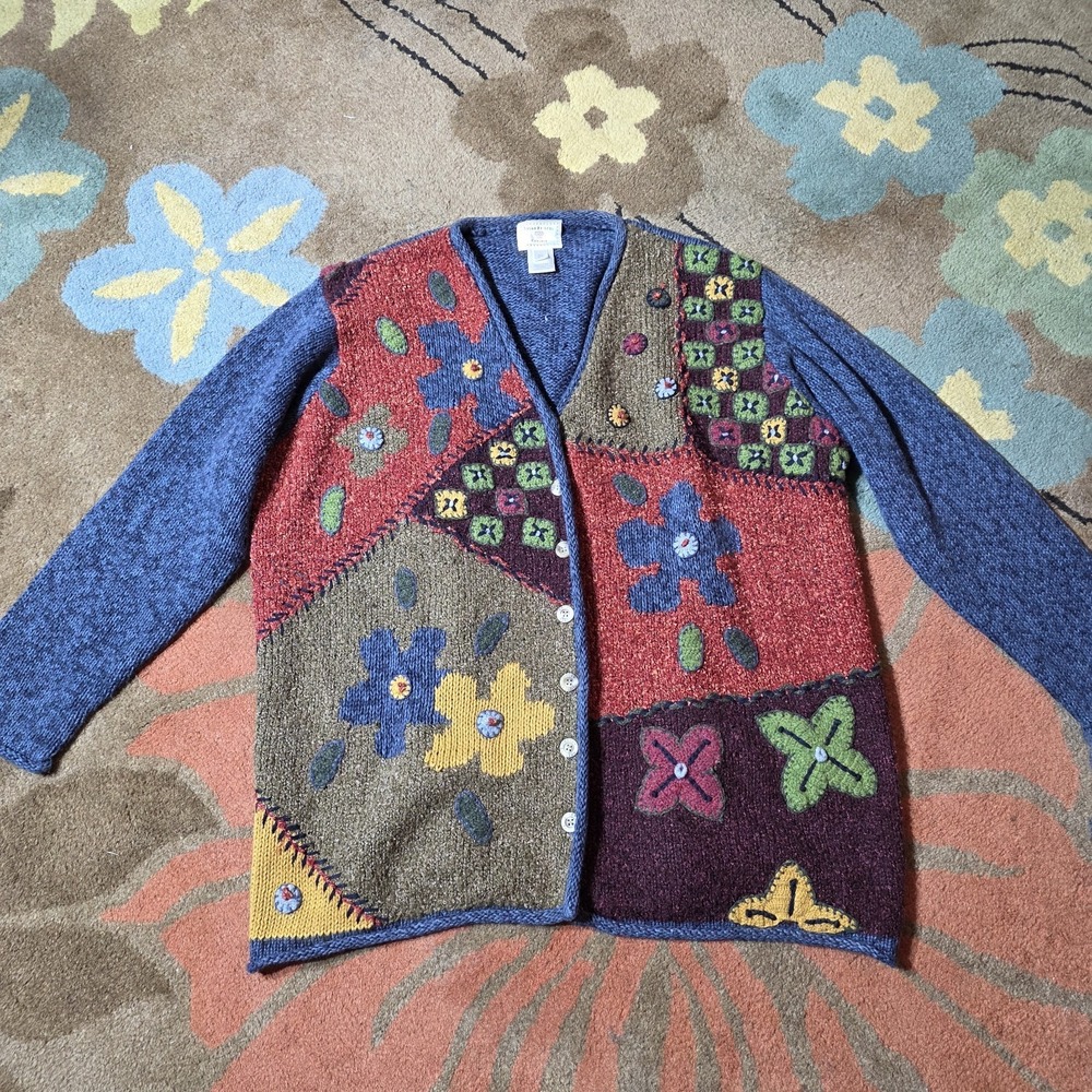 Vintage Susan Bristol Sweater Womens 2W Patchwork Cardigan Fall 2001 Y2K